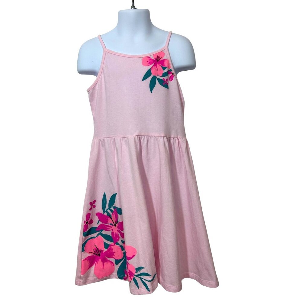 Jumping Beans Girls Pink Dress Hibiscus Floral Print Fit Flare Sleeveless straps
